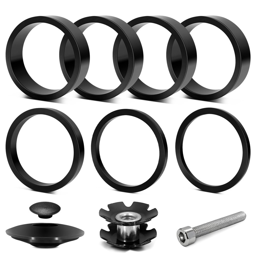 1 1/8-Inch Bicycle Spacer Set with Headset Cap, Aluminum, 11-Piece