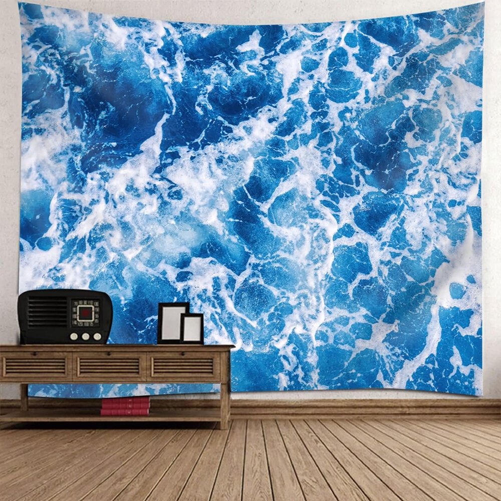 Homxi Kids' Room Tapestry Wall Decor, 300 W x 256 H cm, Ocean, White and Blue