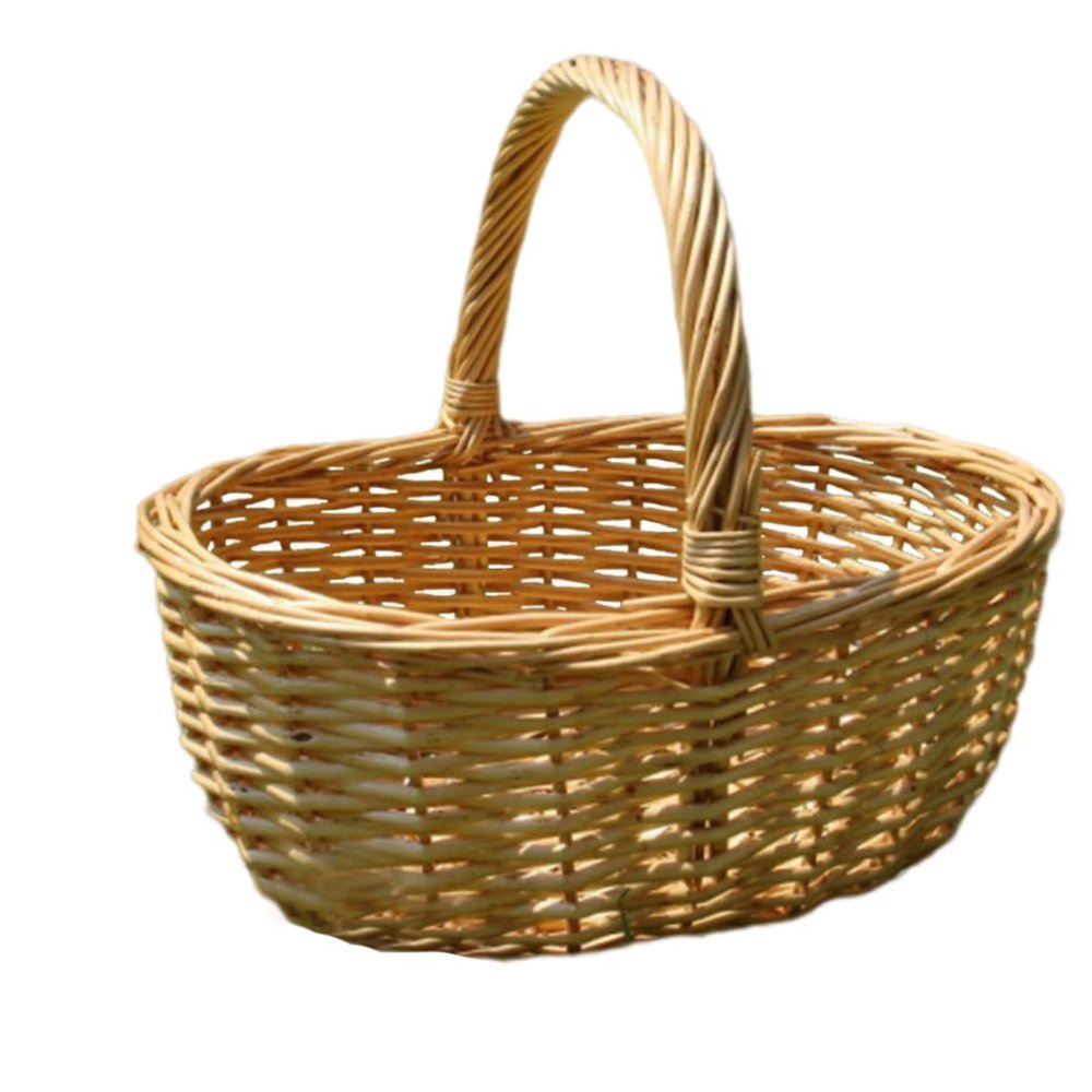 OnIUeZky Rustic Oval Woven Picnic Basket with Liner, Beige, 11.81 x 9.06 x 5.91 in