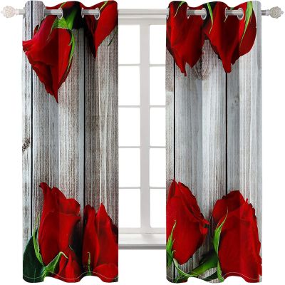 Homxi 2-Piece Kitchen Curtain Set, Blackout, 40 x 54 in, Gray/Red/Green Floral Pattern