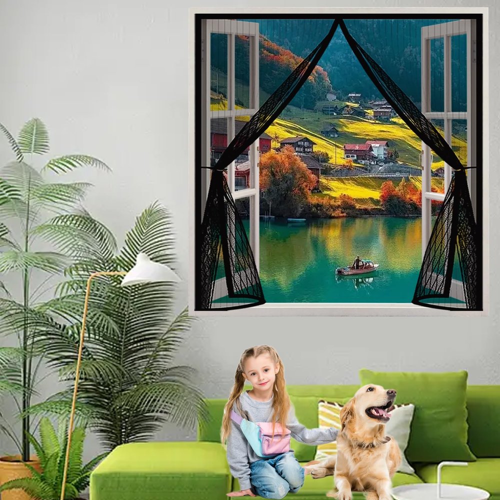 Magnetic Insect Screen Door Curtain, 225 x 100 cm, No Drilling, Strong Magnets, Automatic Closing, Black