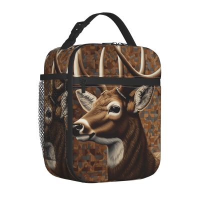 TRSGKSQP Insulated Lunch Bag for Adults, Deer on Brown Background
