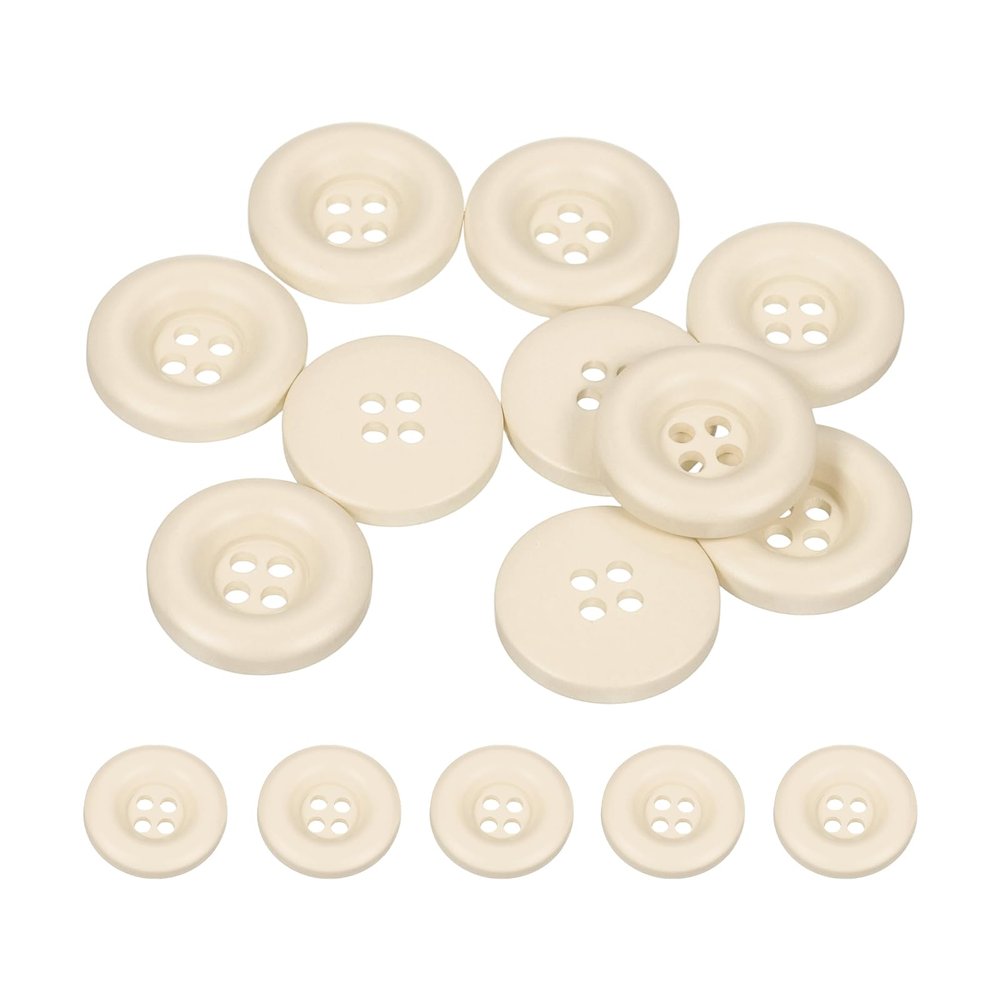 Sourcing Map Buttons, 15 mm, 4-Hole, Resin, Round, Beige, 10-Pack