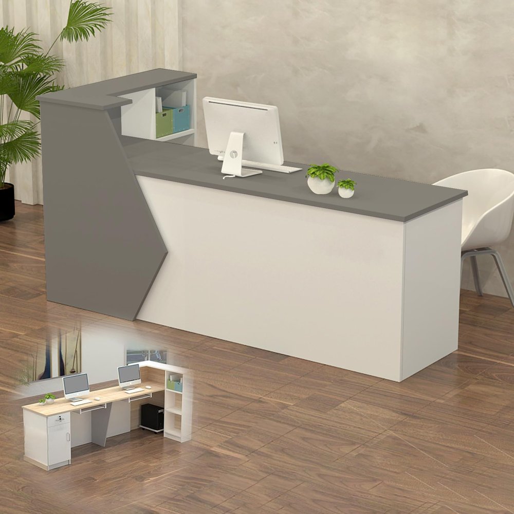 Wood Reception Desk with Storage, 100–300 cm