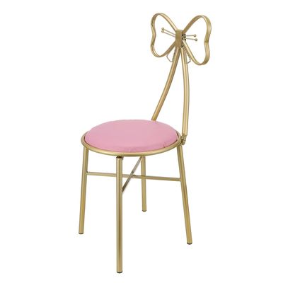 DIYEAH Pink Metal Makeup Stool with Backrest for the Bedroom