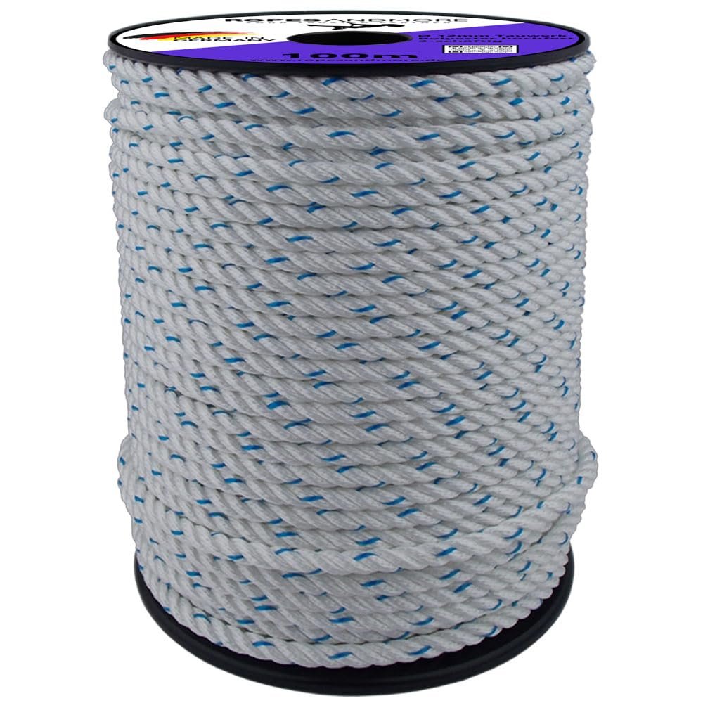 12 mm 3-Strand Twisted Polyester Rope, UV- and Weather-Resistant, Tear-Resistant, 100 m, Made in Germany