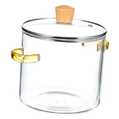 2,300 ml Glass Cooking Pot with Two Glass and Wood Handles