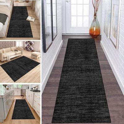 LUMIPAP Long Runner Rug, Non-Slip, Washable, 100 x 350 cm, Deep Black
