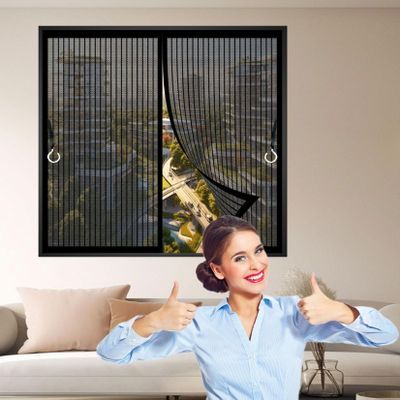 Magnetic Fly Screen for Balcony Door, 78 x 104 cm, Adjustable, Black