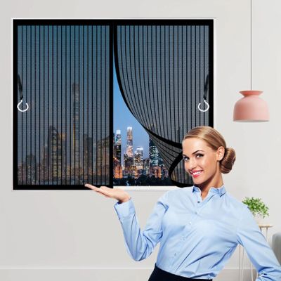 Magnetic Fly Screen Curtain, 200 x 120 cm, Adjustable, Black