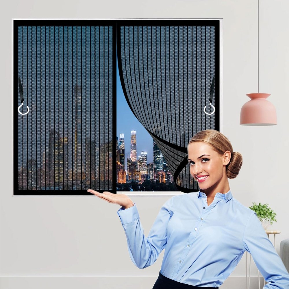 Magnetic Fly Screen Curtain, 200 x 120 cm, Adjustable, Black