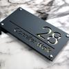 HDLOVE Personalized Acrylic Address Sign, Custom Door Number, Outdoor Waterproof Door Sign (Matte Gray + Gold Mirror) view 1