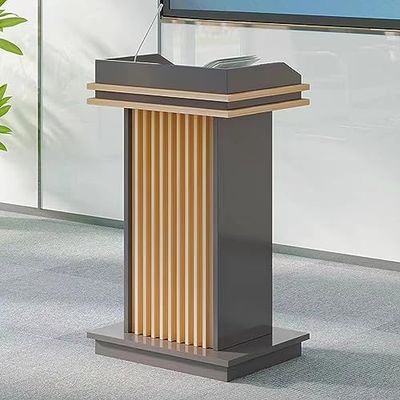 KLLJHB Curved Metal Podium for Conferences, Wooden Presentation Stand and Freestanding Lectern for Churches and Offices