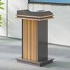 KLLJHB Curved Metal Podium for Conferences, Wooden Presentation Stand and Freestanding Lectern for Churches and Offices view 1