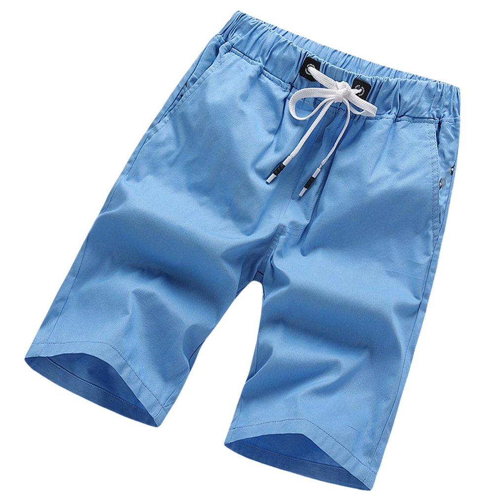 YEBAITOU Men's Summer Cotton Breathable Loose-Fit Elastic-Waist Five-Pocket Mid-Length Shorts, Blue, XL