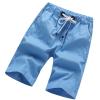 YEBAITOU Men's Summer Cotton Breathable Loose-Fit Elastic-Waist Five-Pocket Mid-Length Shorts, Blue, XL view 1