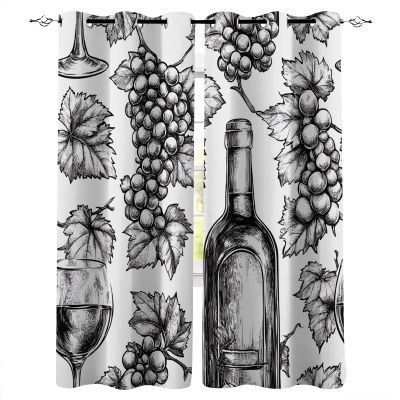 Blackout Grommet Curtains, 2 Panels, 104 x 95 in, 3D Grape Wine Sketch Pattern