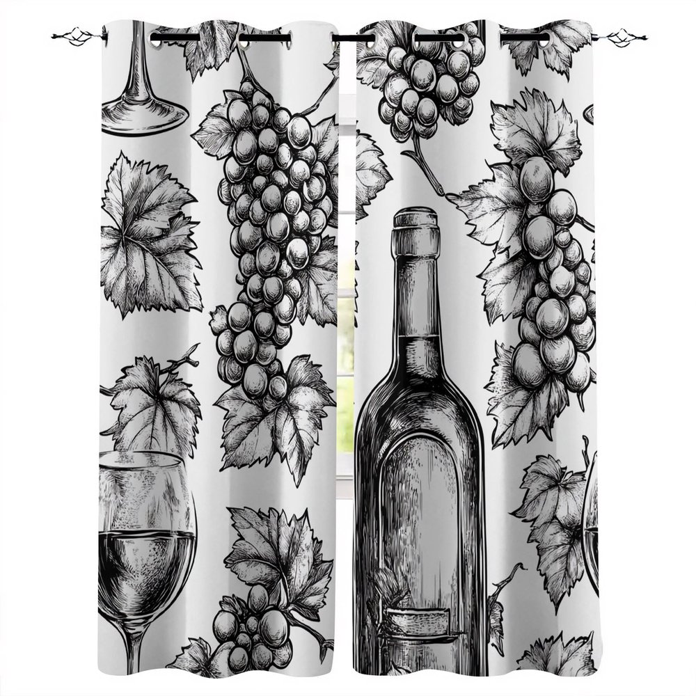 Blackout Grommet Curtains, 2 Panels, 104 x 95 in, 3D Grape Wine Sketch Pattern