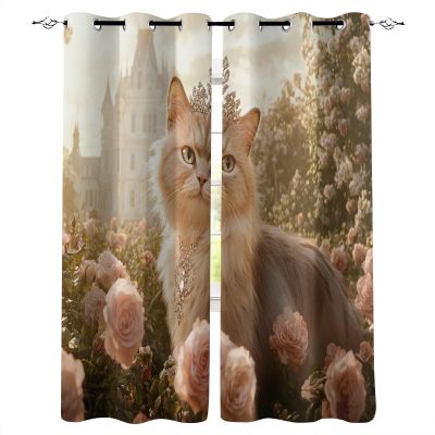 Blackout Panel Curtains, 2-Piece, 146 x 183 cm, 3D Cats and Flowers
