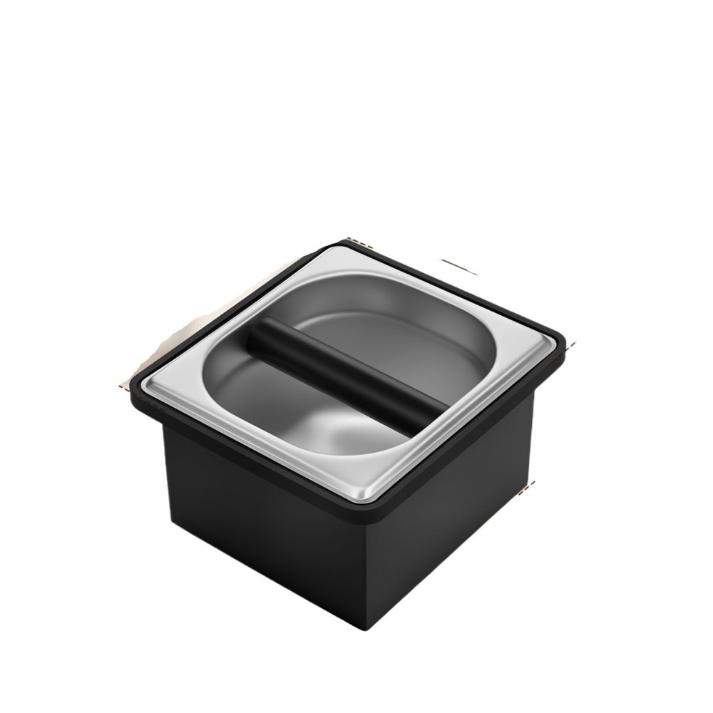 MMYUAK Large Coffee Knock Box, Stainless Steel Grounds Container with Removable Knock Bar, Non-Slip Base, Barista Accessory (Black-S)