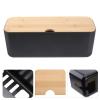 ABS Cable Storage Box with Wooden Lid, Black view 3