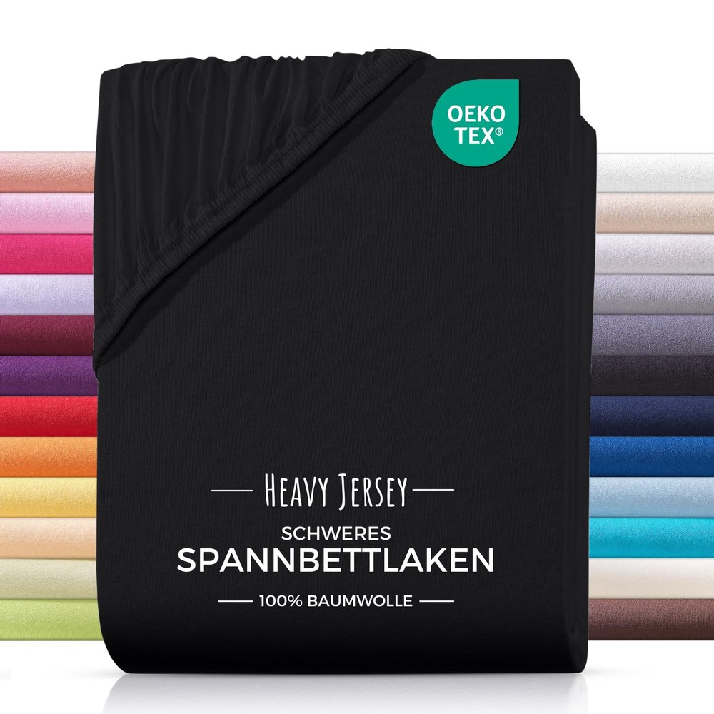 CARPE SONNO Jersey Fitted Sheet 160 x 200 cm, Cotton, Black, Shrink-Resistant & No-Iron, Up to 22 cm