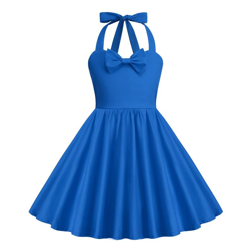 duxyoz Girls' Retro 1950s Polka Dot Halter Swing Dress