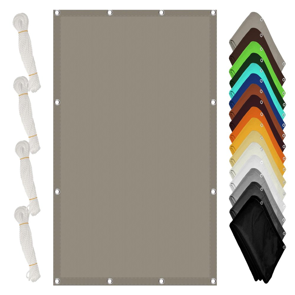 Waterproof Rectangular Sun Shade Sail 100 x 350 cm, Khaki, with Eyelets and 4 x 1.5 m Ropes