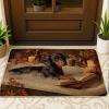 Fanciful Dachshund Bath Mat, Vintage Painting Style, Brown Dog in a Wine Bath, Non-Slip, Absorbent view 1