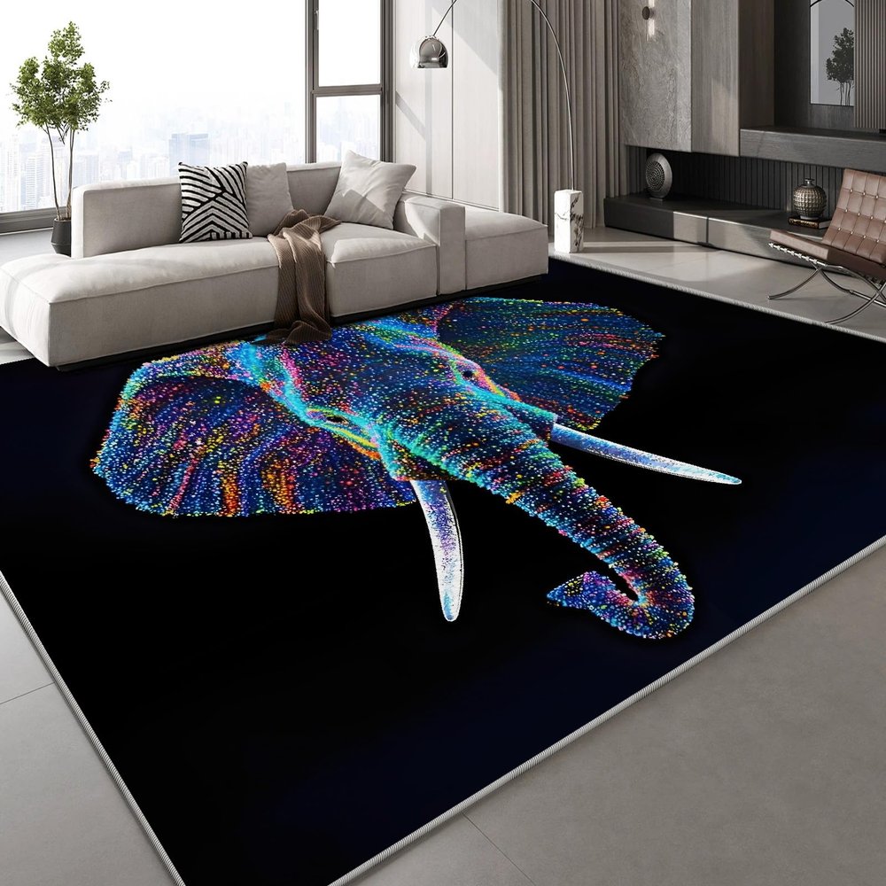 3D Elephant Short-Pile Area Rug, Non-Slip, 180 x 240 cm