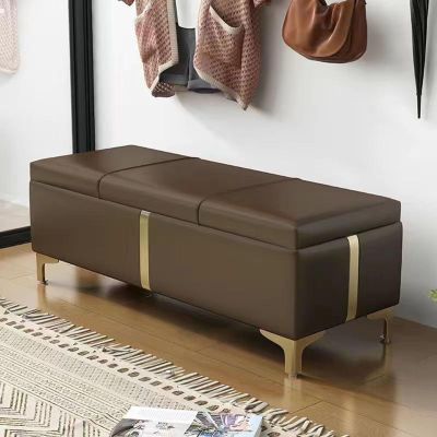 Dark Brown Faux Leather Ottoman Storage Bench, 90 cm