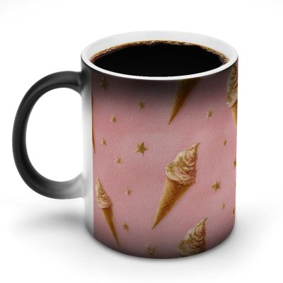 Jubonexis Color-Changing Coffee Mug with Gold Foil, Ice Cream Cone Design, 325 ml