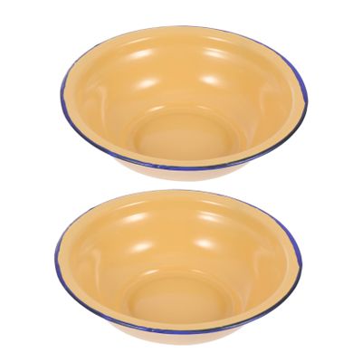 Christmas Party Enamel Soup Bowls, Set of 2, Vintage Yellow