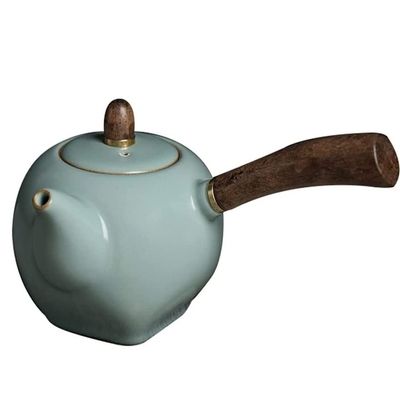 NESPIQ Ceramic Teapot, 250 ml, with Wooden Side Handle