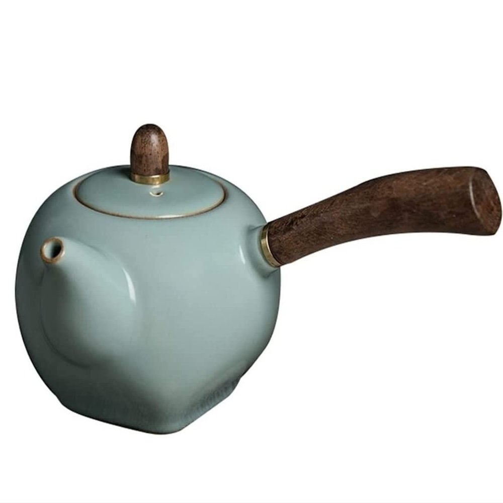 NESPIQ Ceramic Teapot, 250 ml, with Wooden Side Handle