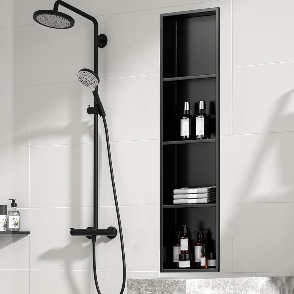 Modern Square Recessed Shower Niche for Tile Walls, Black