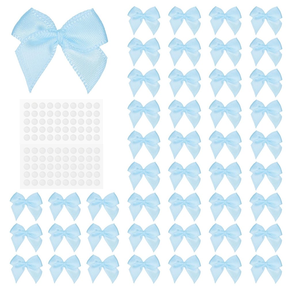 YELARXI Mini Bows, Small Satin Ribbon Bows with Adhesive Pads, 2.5 cm, for Crafts, Weddings, Parties, Decorations, Gift Wrapping, Sewing and DIY, 200 Pieces, Sky Blue