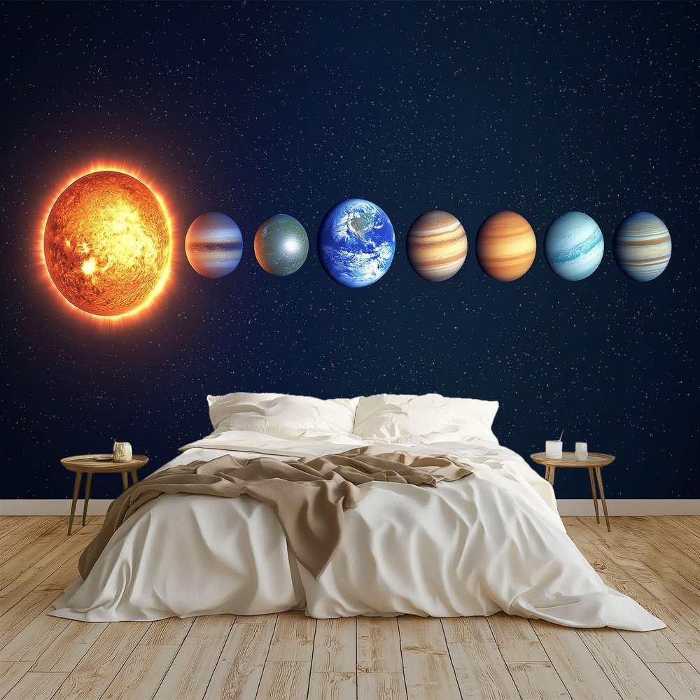 Solar System Planets 3D Non-Woven Photo Wallpaper, 200 x 140 cm, Blue