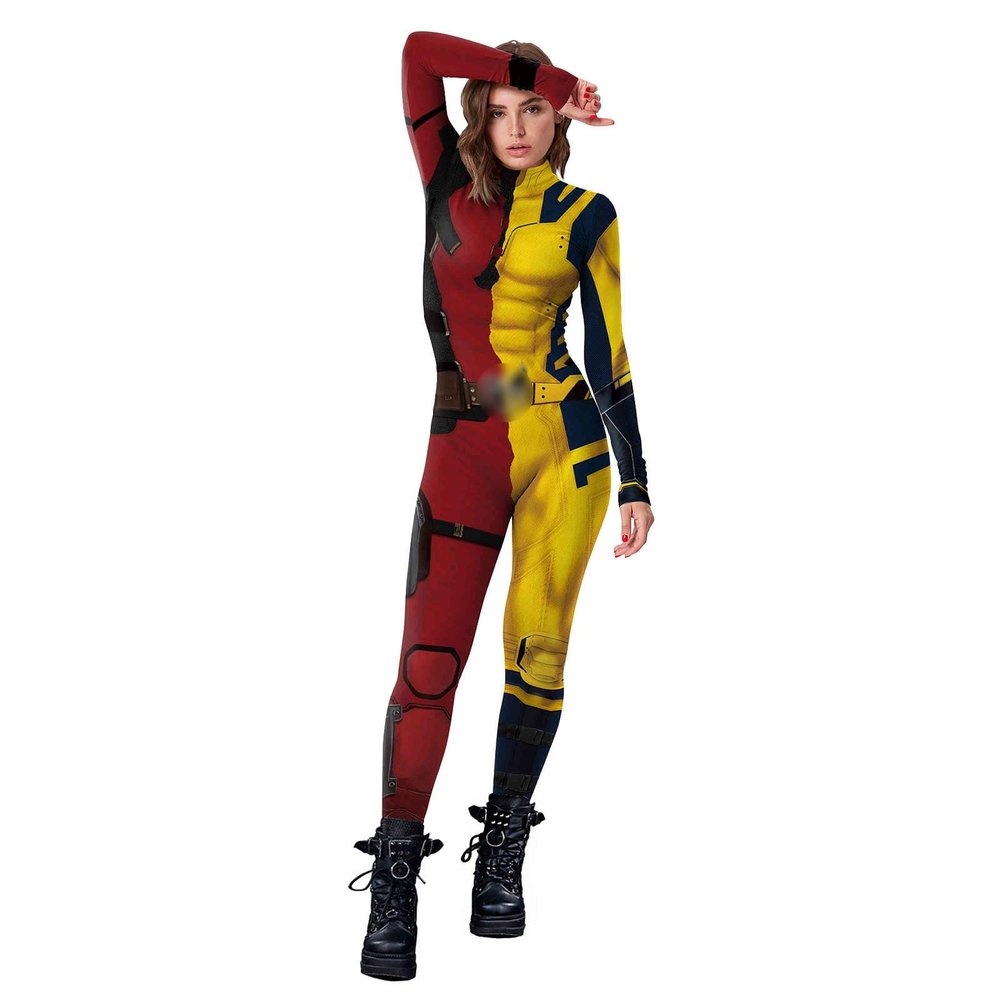 Bemeiren Halloween Superhero Bodysuit for Men and Women, 3D-Printed Zentai Jumpsuit, Red and Yellow, XXL