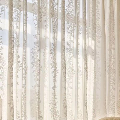 Wycian Outdoor Sheer Curtains, White, Floral Pattern, 2-Pack, H183 x W107 cm