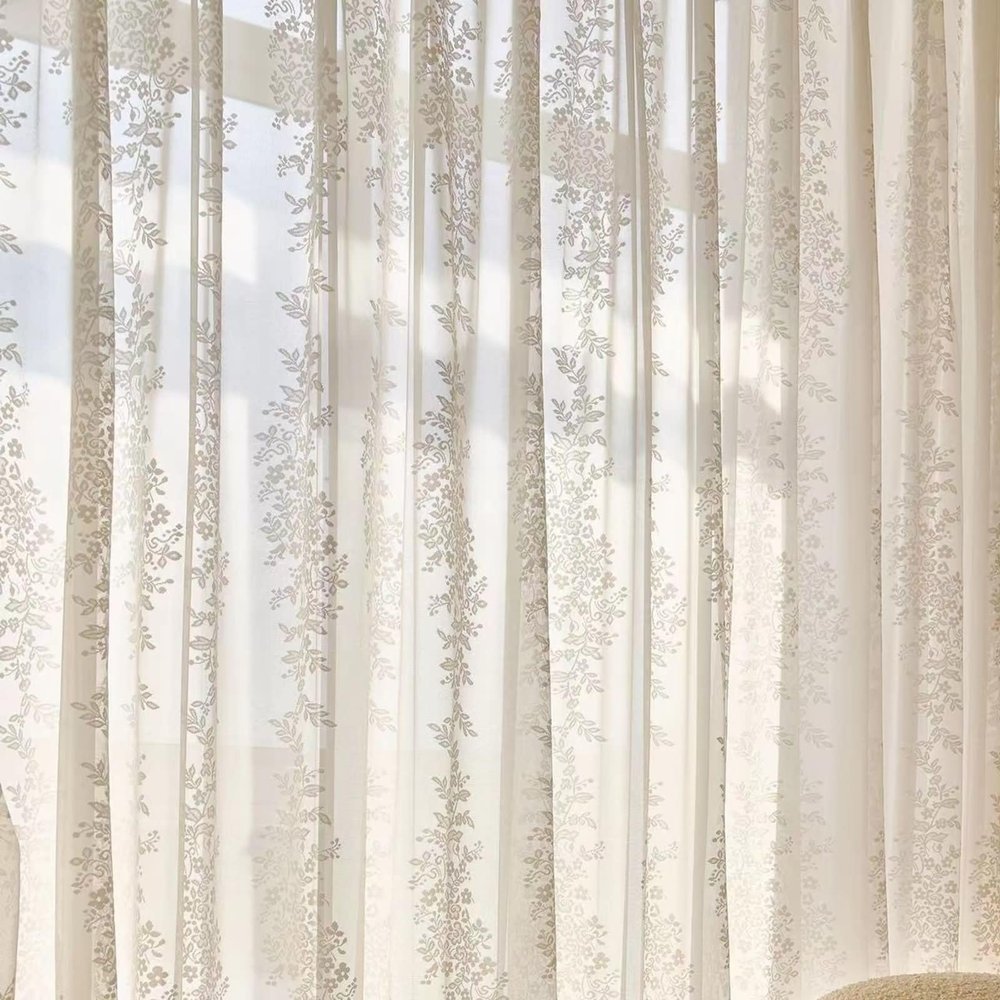 Wycian Outdoor Sheer Curtains, White, Floral Pattern, 2-Pack, H183 x W107 cm