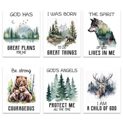 GOMAKERER 6-Piece Bible Verse Animal Poster Set