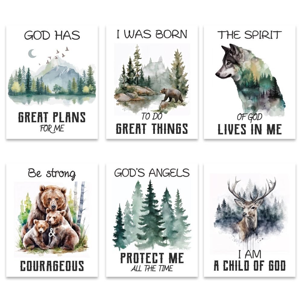 GOMAKERER 6-Piece Bible Verse Animal Poster Set
