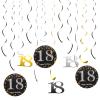 18th Birthday Decorations, Black and Gold Spiral Set, 12 Pieces view 1