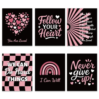 GOMAKERER 6-Piece Black and Pink Quote Poster Set