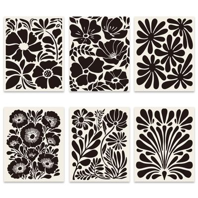 GOMAKERER 6-Piece Vintage Abstract Floral Wall Art Prints