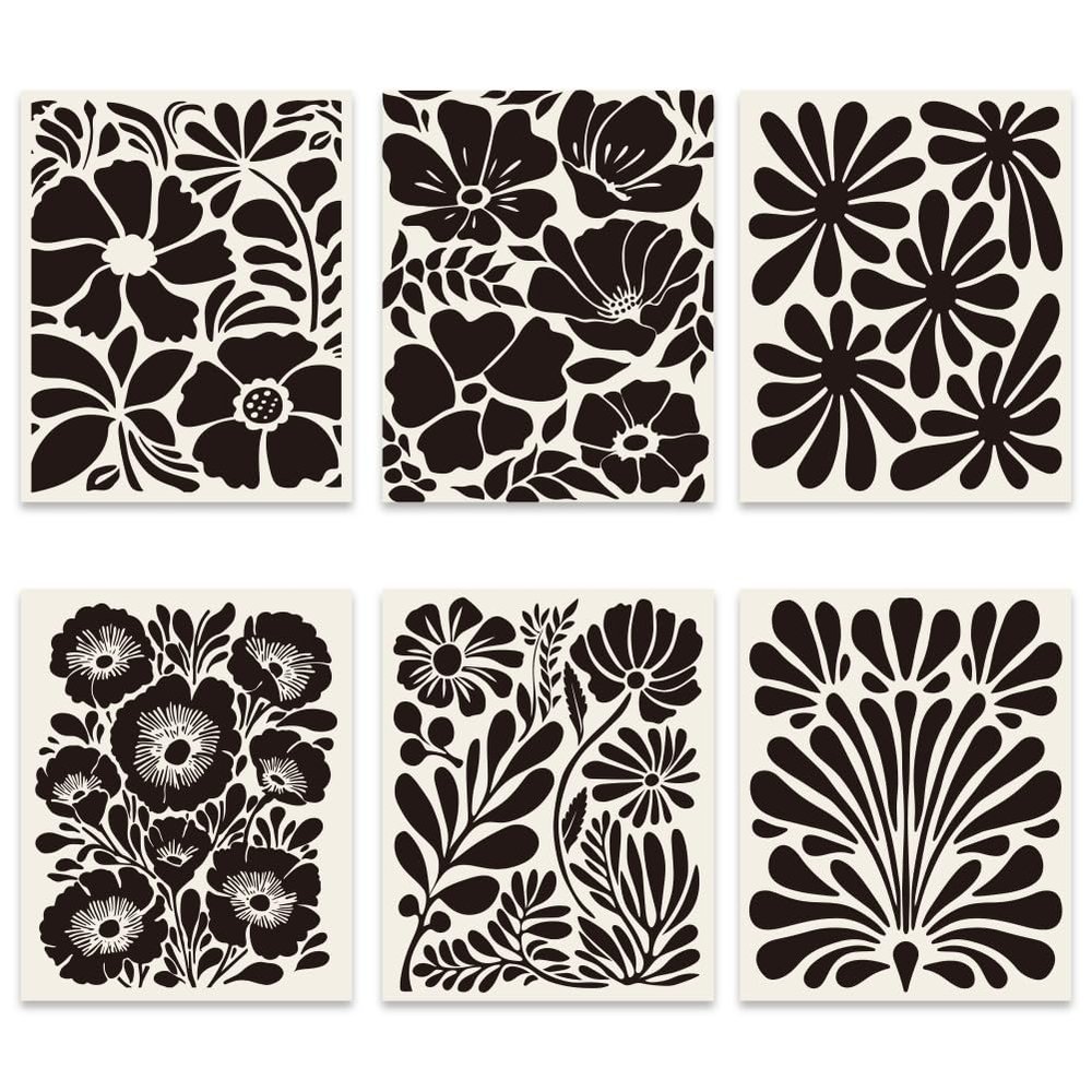GOMAKERER 6-Piece Vintage Abstract Floral Wall Art Prints