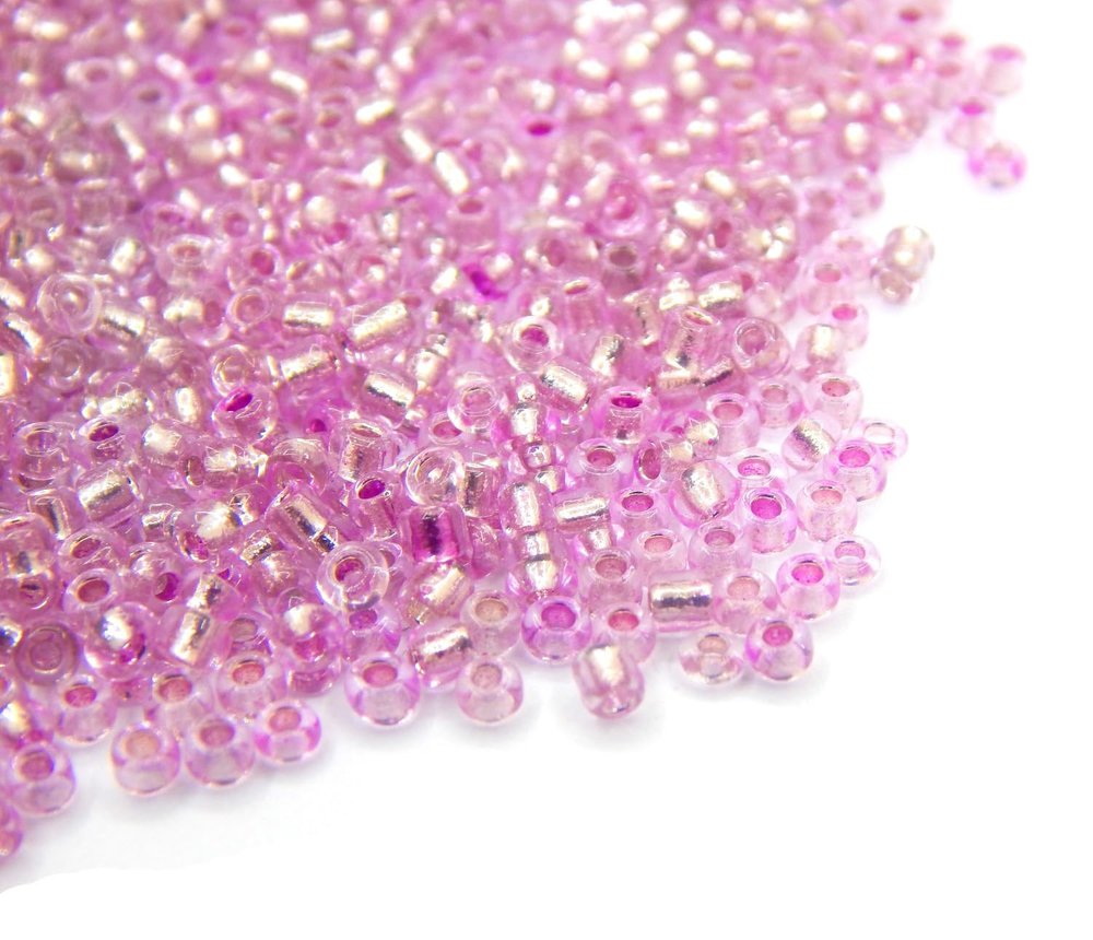 2mm Rocailles Glass Seed Beads - Silver Lined (Pink)