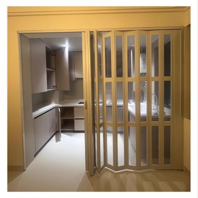 White Custom-Size PVC Folding Sliding Door, Complete Set, H 220 cm × W 110 cm
