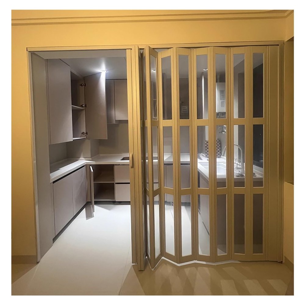 White Custom-Size PVC Folding Sliding Door, Complete Set, H 220 cm × W 110 cm